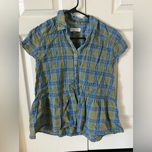 Anthropologie Blue and Green Paid Blouse